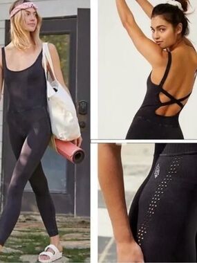 FP Movement by Free People Black Seamless Strappy Back Jumpsuit XS/S, NEW